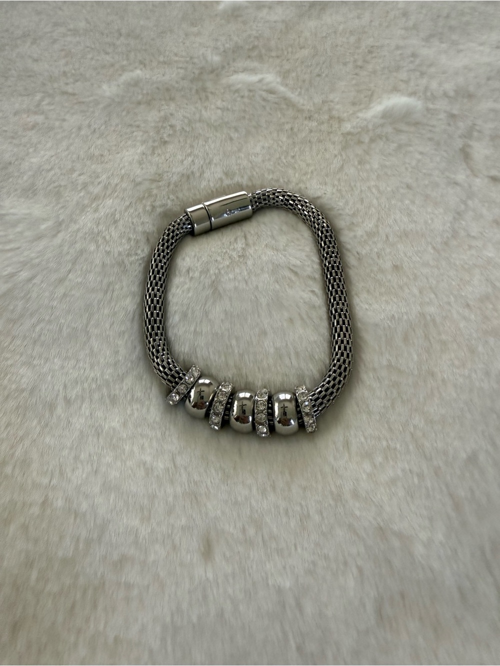 Silver Mesh Bracelet with Rhinestone Accents